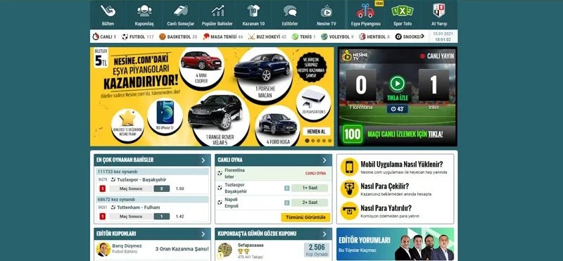 Bahis platformu ana sayfa ekran görüntüsü
