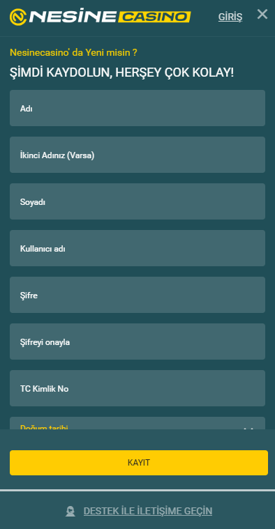 Bahis sitesine kayıt olma formu
